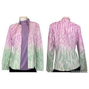 JULIANA COLLEZIONE Lilac Green Multicolor Tie Dye Tailored 100% Leather Jacket M